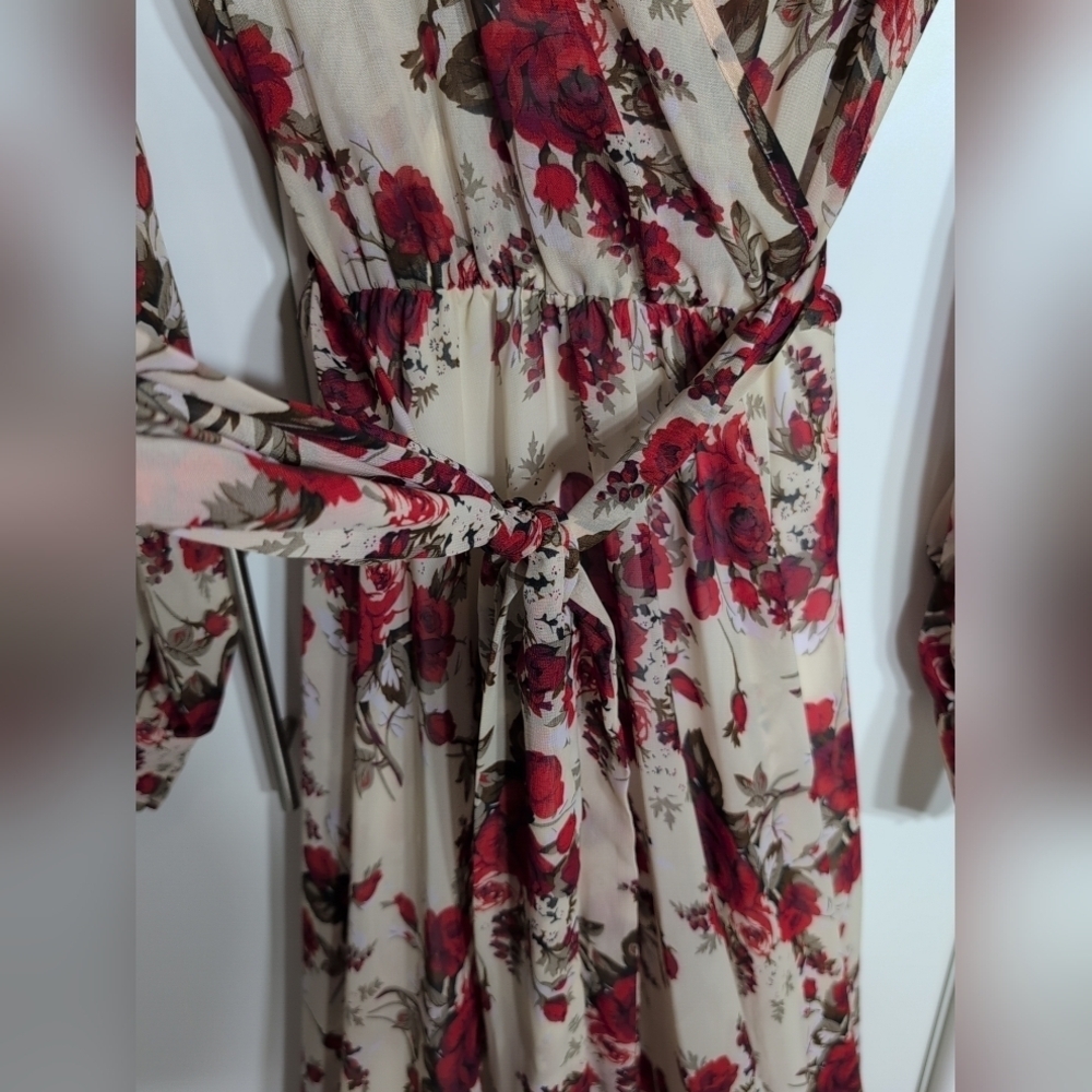 Floral Karen T Designs Red Floral Long Sleeve Gown for Wedding Guest - Picture 4 of 7